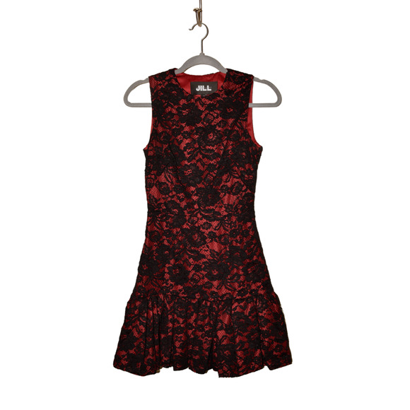 JILL STUART $565 Sleeveless Lace Open Back A-line Dress Black Red Size 2 - Picture 1 of 4